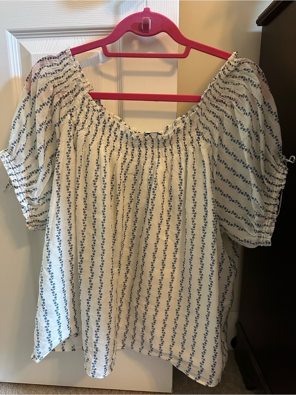 J. Crew Smocked Ruffle Trim Top in blue daisy print